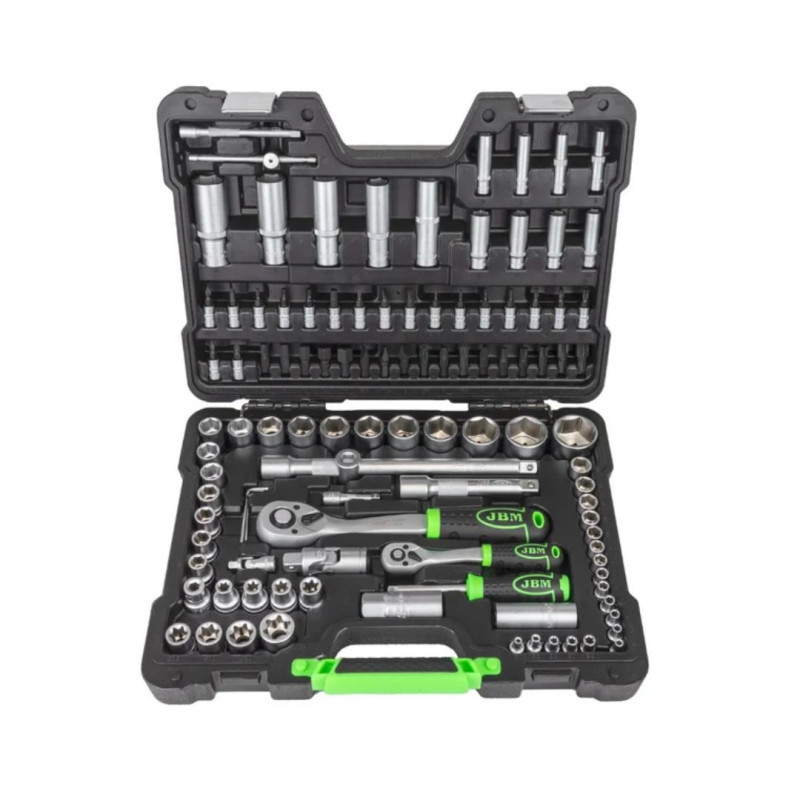 MALETÍN DE HERRAMIENTAS DE 108 PIEZAS CON VASOS HEXAGONALES DE 1/4" Y 1/2" CINCADO