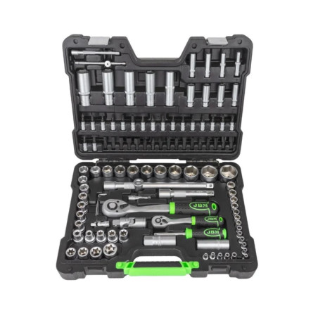 MALETÍN DE HERRAMIENTAS DE 108 PIEZAS CON VASOS HEXAGONALES DE 1/4" Y 1/2" CINCADO