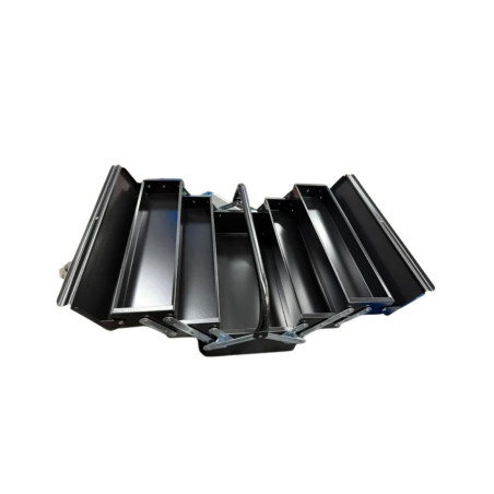 CAJA DE HERRAMIENTAS NEGRA CON NIVELES DESPLEGABLES RESISTENTE Y PORTÁTIL