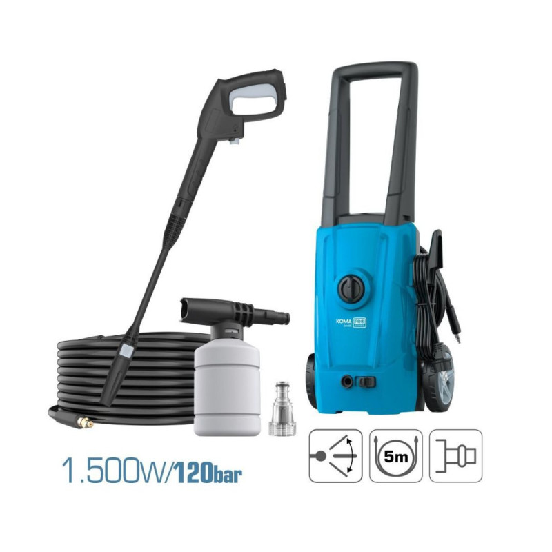 HIDROLIMPIADORA ELÉCTRICA 1500W 120BAR CON MANGUERA Y DEPÓSITO DE JABÓN