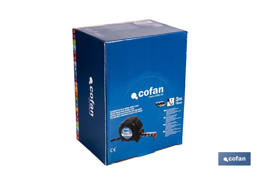EXPOSITOR FLEXÓMETRO HOJA NEGRA DOBLE CARA 16 MM X 3 M 12 UDS.
