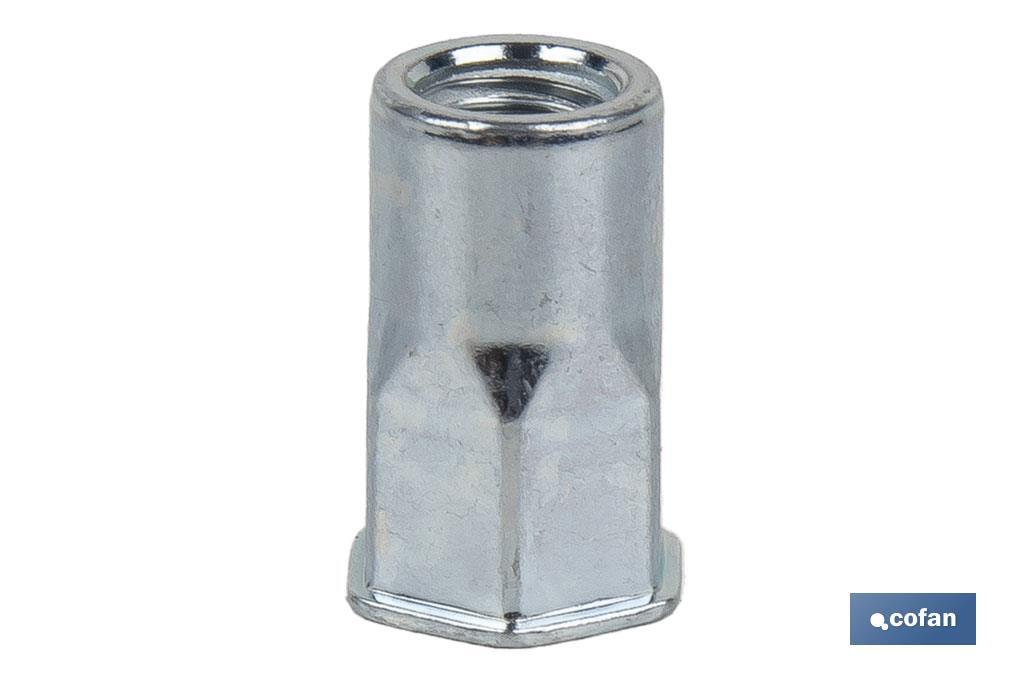 TUERCAS REMACHABLES SEMIHEXAGONAL FONDO ABIERTO CABEZA REDUCIDA ACERO M4 X 12