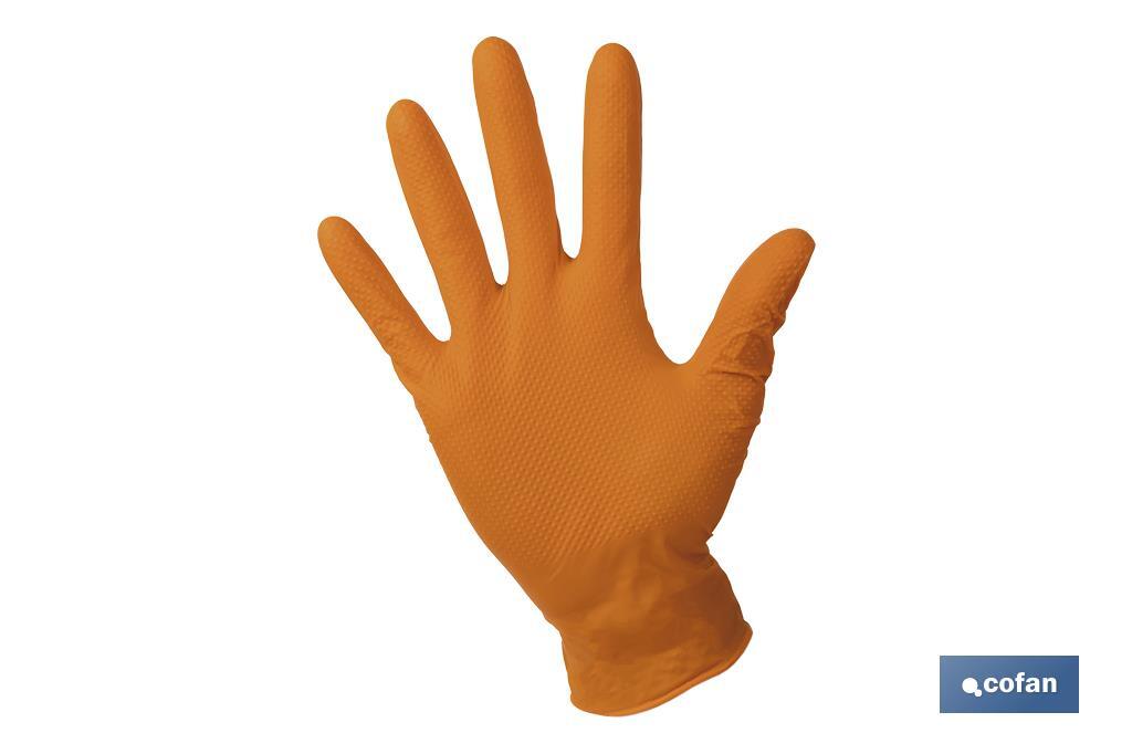 CAJA 100 UDS. GUANTES DE NITRILO NARANJA DIAMANTADO 8,5 G TALLA L