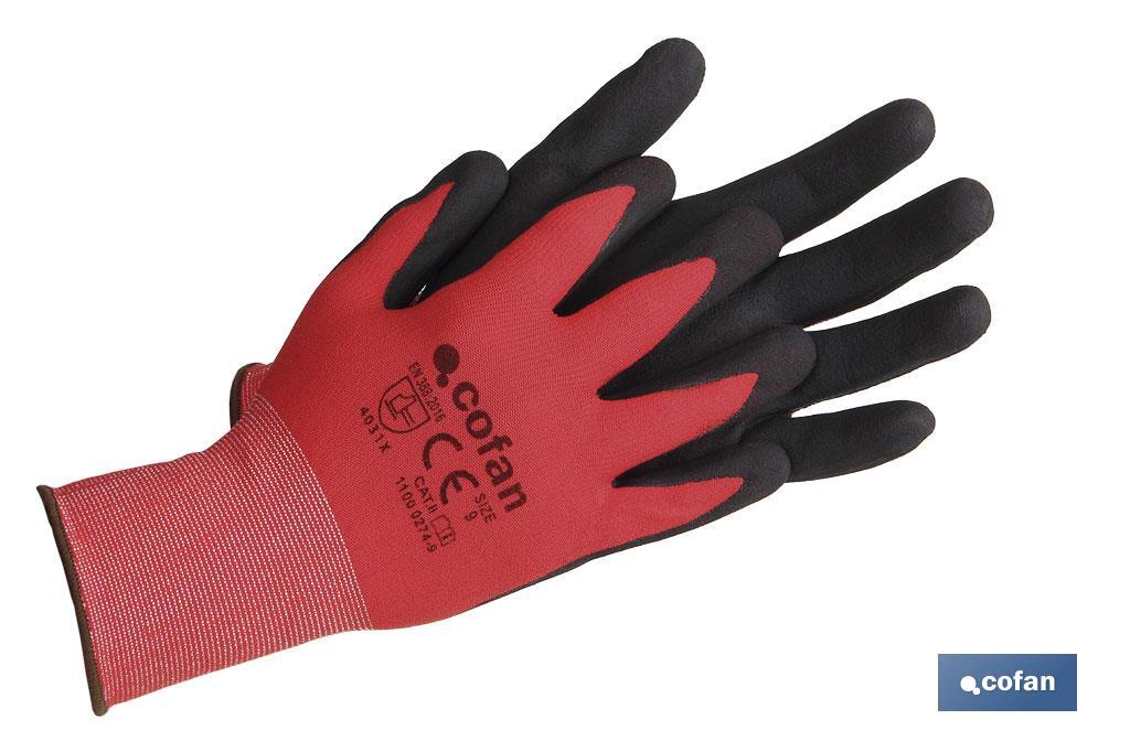 GUANTE IMPREGNADO SANDY COATED ROJO/NEGRO TALLA 7 VENTA UNITARIA