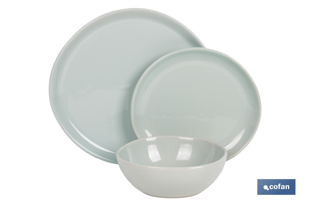 VAJILLA DE CERAMICA VERDE ESMALTADA CON DISEÑO IRREGULAR 12 PIEZAS