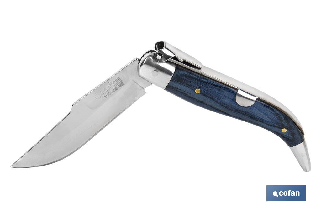 NAVAJA CLÁSICA DE TEJA CON 8 CM. DE HOJA COLOR AZUL