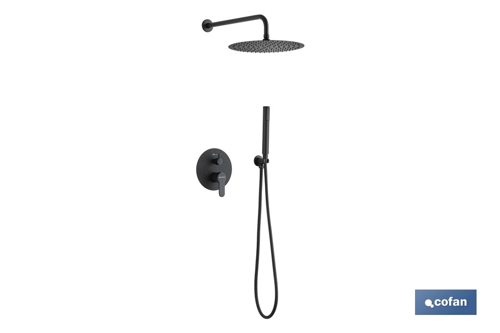 CONJUNTO DE DUCHA EMPOTRADA MONOMANDO REDONDA NEGRO MATE