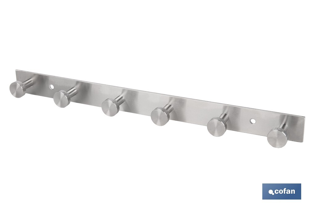 PERCHERO DE PARED DE ACERO INOXIDABLE 304 CON 6 POMOS 33,51 X 2,7 X 2,8 CM