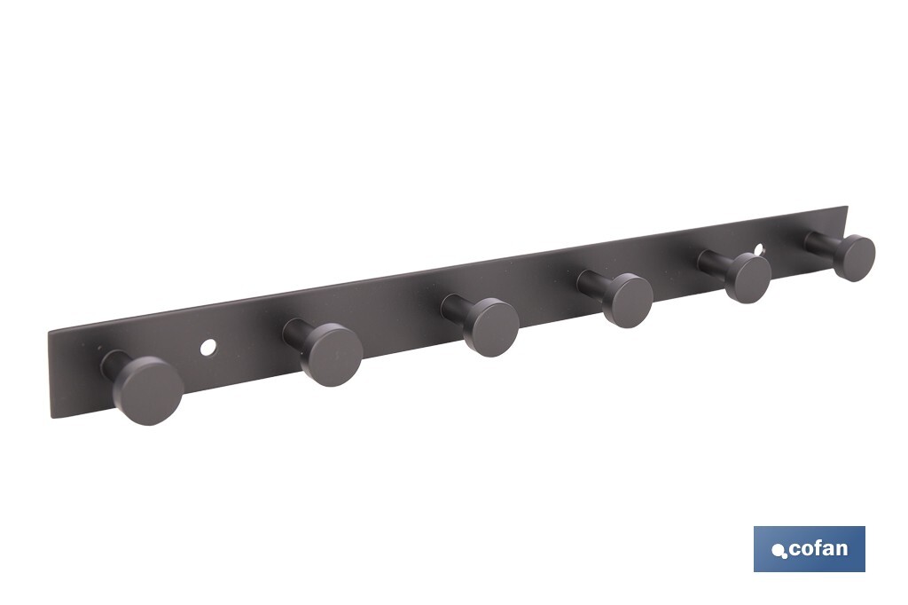 PERCHERO DE PARED NEGRO DE ACERO CON 6 POMOS 33,51 X 2,7 X 2,8 CM