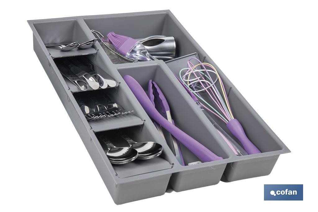 ORGANIZADOR PARA CAJÓN CON SEPARADORES DE COLOR GRIS 30 X 45 X 6,5 CM