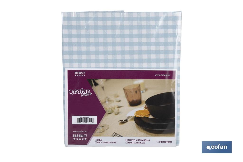 MANTEL ANTIMANCHAS CUADROS AZULES  1,40 X 1,40