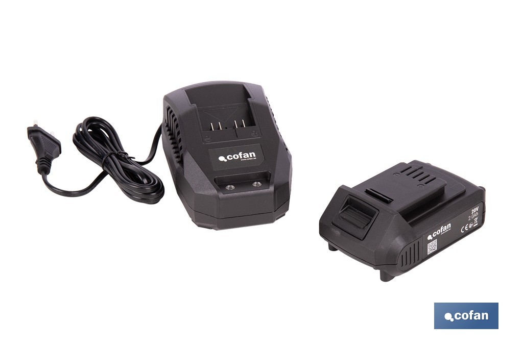 PACK CARGADOR 20 V 2.4 A Y BATERÍA Li-ion 20 V 2.0Ah