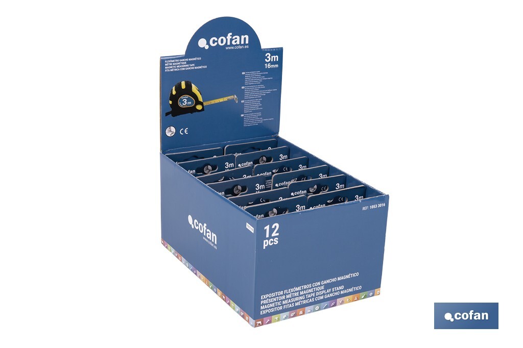 EXPOSITOR DE FLEXÓMETROS MAGNÉTICOS 16 MM X 3 M 12 UDS.