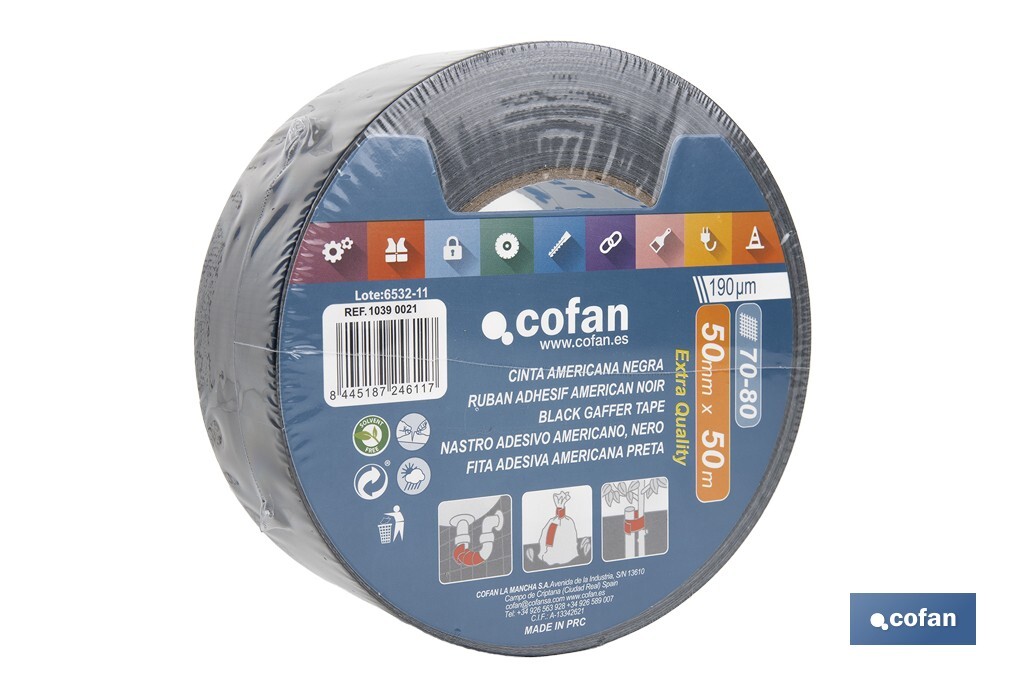 CINTA AMERICANA NEGRA 190 MICRAS 50 MM X 50 M