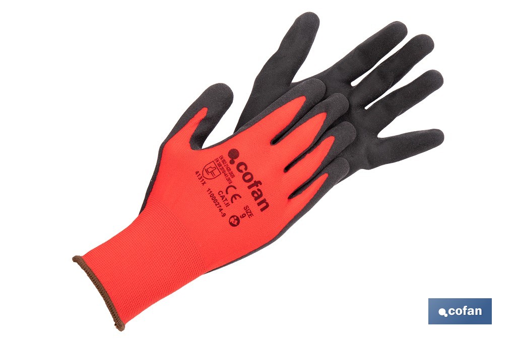 GUANTE IMPREGNADO SANDY COATED ROJO/NEGRO TALLA 8 VENTA UNITARIA