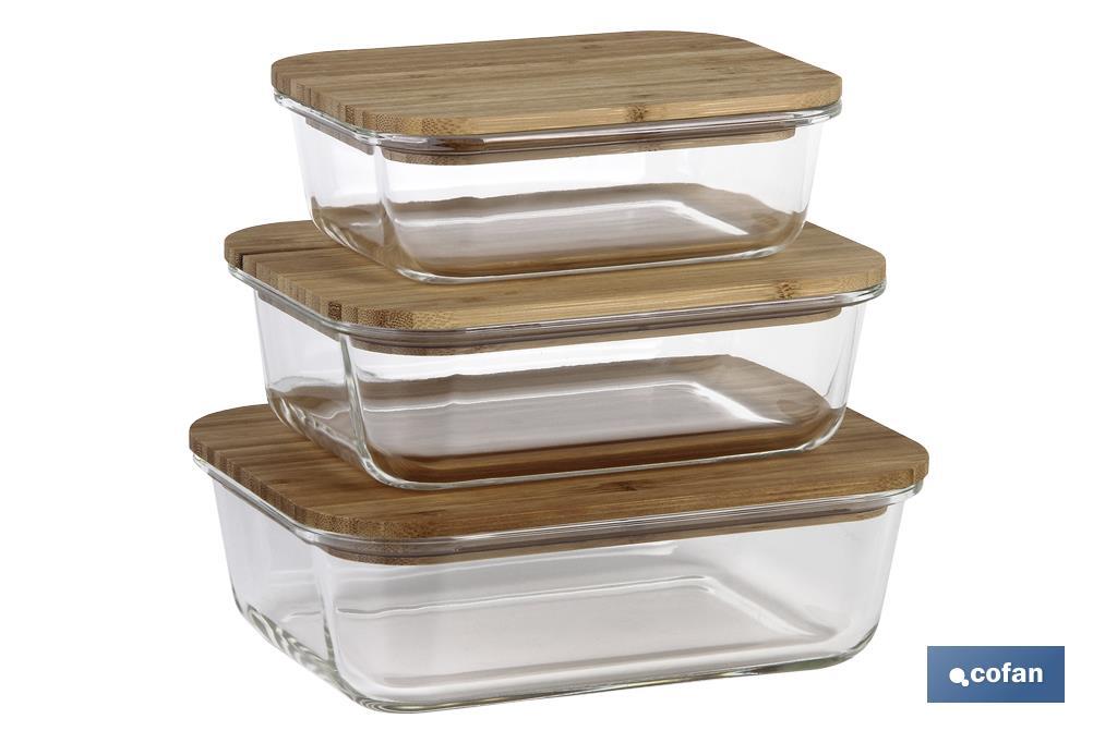 SET DE 3 RECIPIENTES DE BOROSILICATO CON TAPA DE BAMBÚ MODELO PANDA 640 ML-1040 ML -1520 ML SET DE 3 RECIPIENTES DE BOROSILICATO CON TAPA DE BAMBÚ MODELO PANDA 640 ML-1040 ML -1520 ML