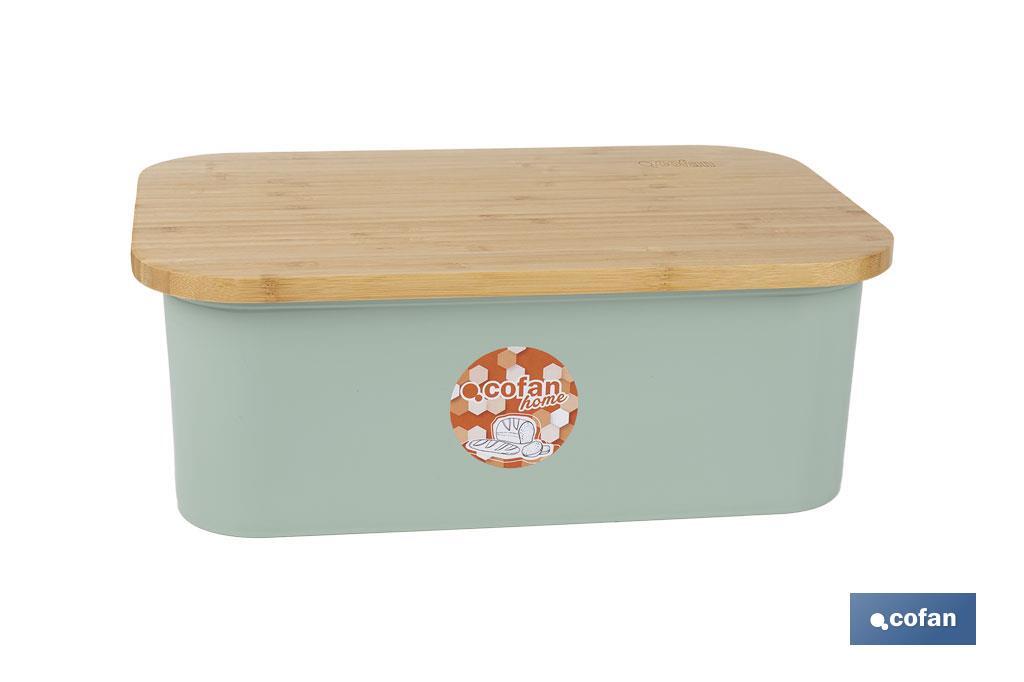PANERA CON TAPA DE BAMBÚ COLOR VERDE/MADERA 36 X 24 X13 CM