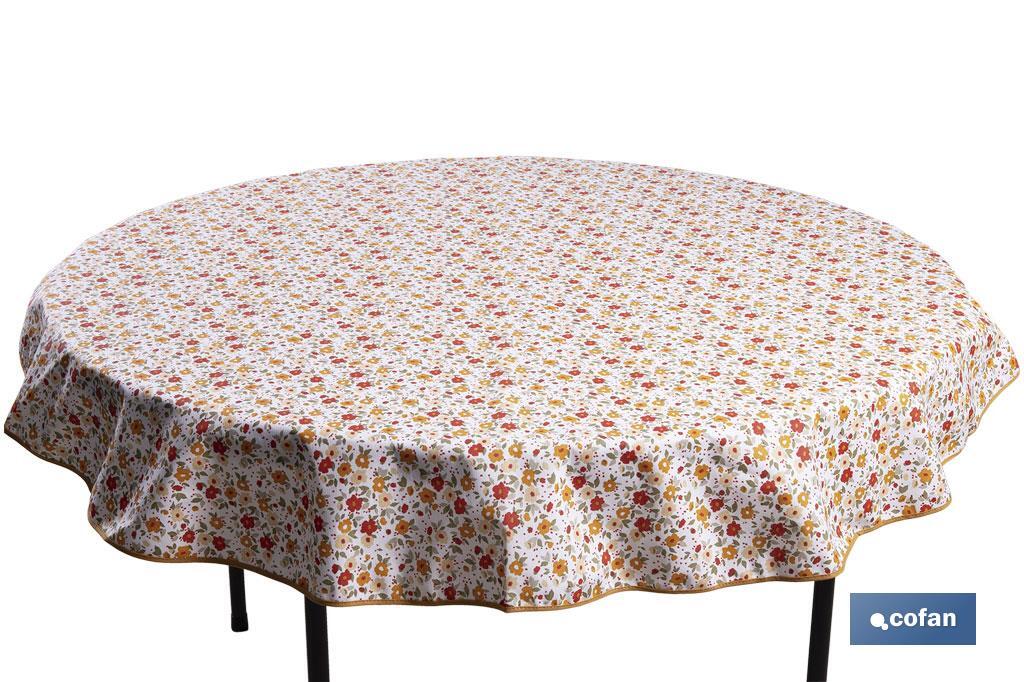 MANTEL REDONDO FLORECITA ANTIMANCHAS RESINADO CONFECCIONADO 50% ALGODÓN 50% POLIESTER 1,40 M