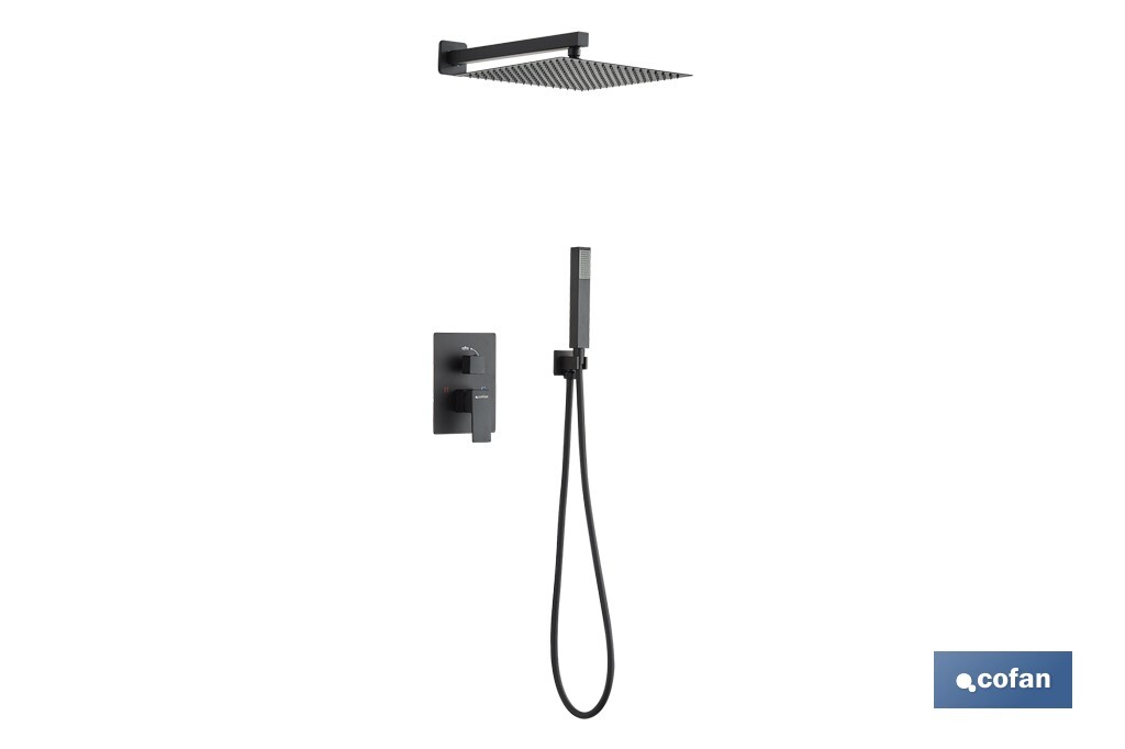 CONJUNTO DE DUCHA EMPOTRADA MONOMANDO CUADRADA NEGRO MATE
