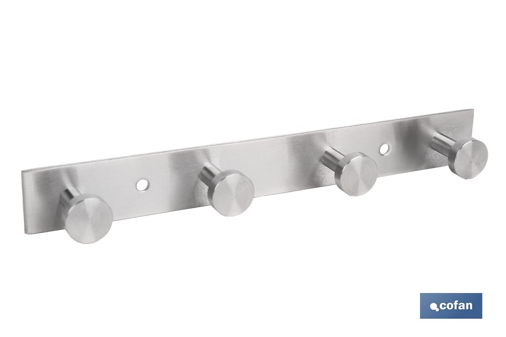 PERCHERO DE PARED DE ACERO INOXIDABLE 304 CON 4 POMOS 21,6 X 2,7 X 2,8 CM