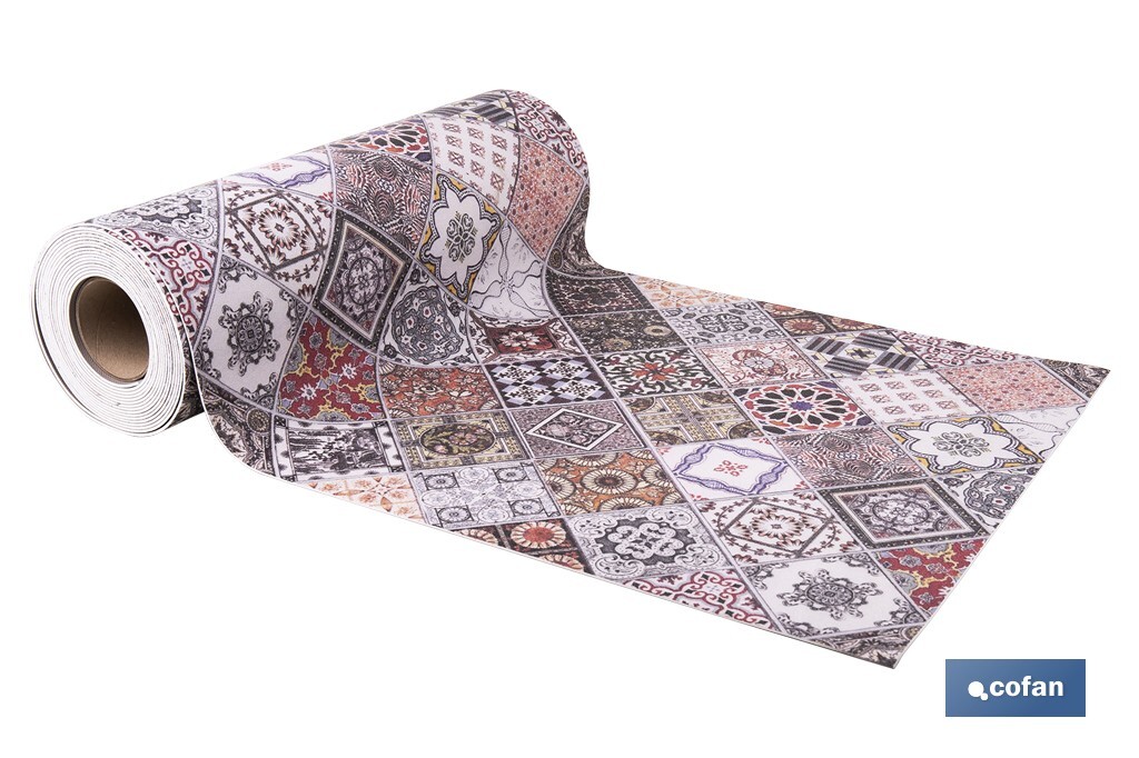 ROLLO DE ALFOMBRA VINÍLICA DISEÑO GEOMÉTRICO 84% VINILO 16% POLIÉSTER 52 CM X 20 M