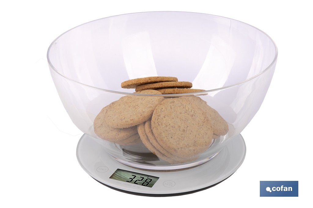 BÁSCULA DE COCINA DIGITAL CON CUENCO DE CAPACIDAD 3,8 L 10 KILOS Ø25,5 X 14 CM
