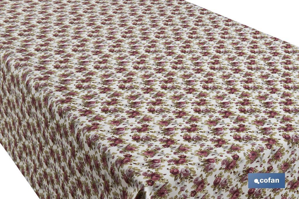 ROLLO MANTEL ANTIMANCHAS RESINADO 50% ALGODON/50% POLIESTER. ROSAS 1,40 x 25 M