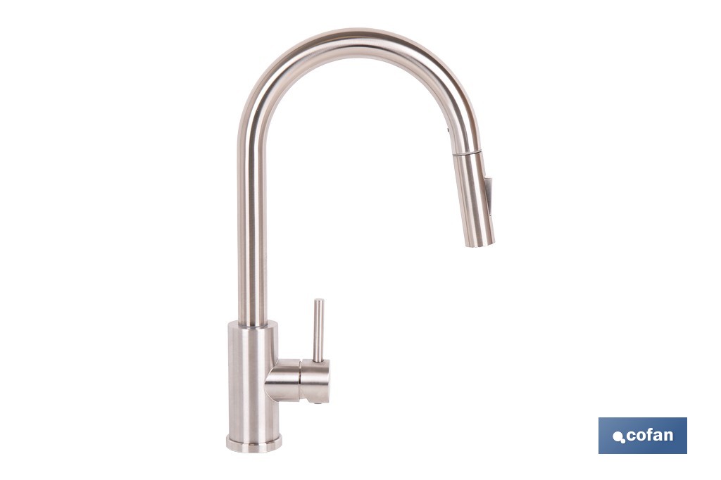 GRIFO DE COCINA DE ACERO INOX CON MANGUERA EXTENSIBLE Y 2 FUNCIONES 400 X 220 X 54 MM