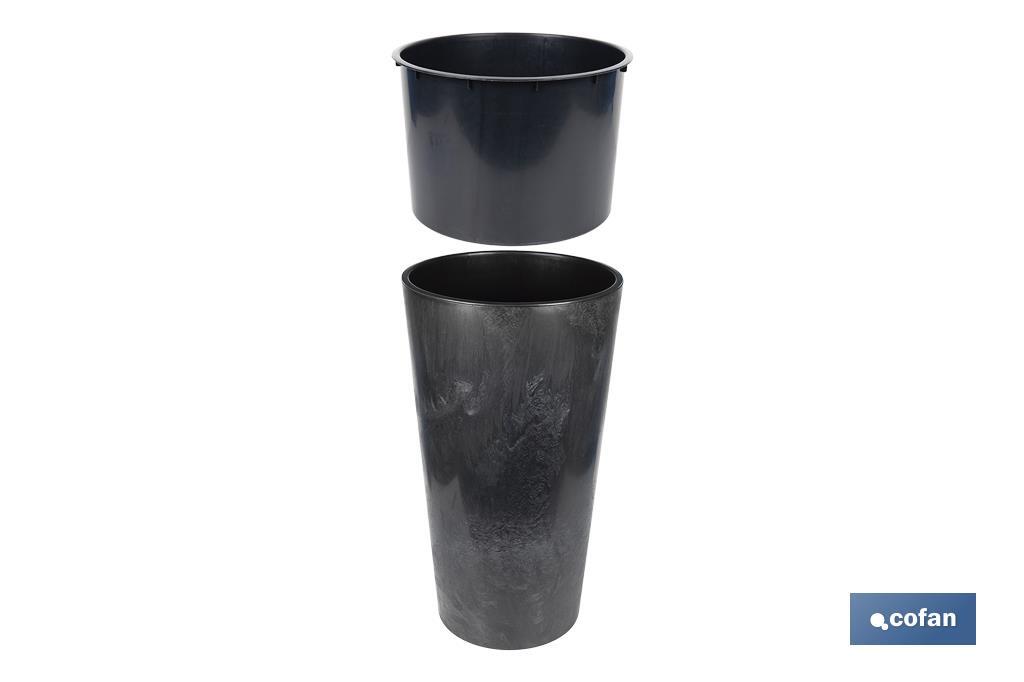 MACETERO 2 EN 1 FORMA CONICA CON DEPÓSITO COLOR NEGRO PP Ø 255 X 466 MM 9,5 L VENTA UNITARIA