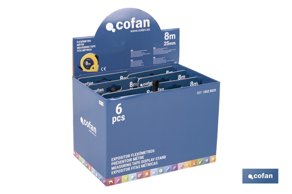 EXPOSITOR DE FLEXÓMETROS 25 MM X 8 M 6 UDS.