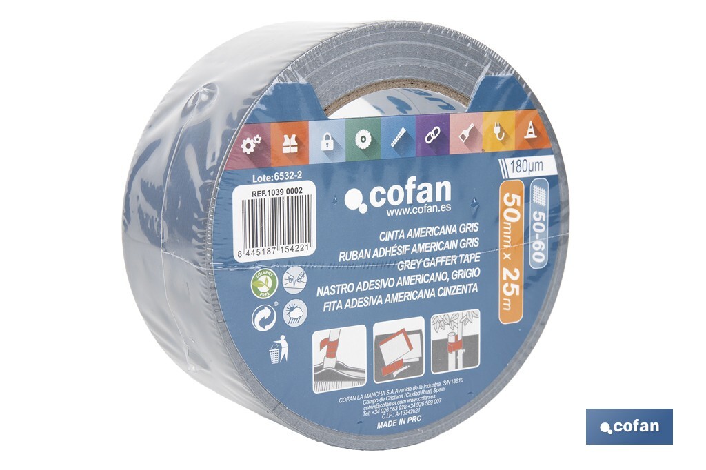 CINTA AMERICANA GRIS 180 MICRAS 50 MM X 25 M