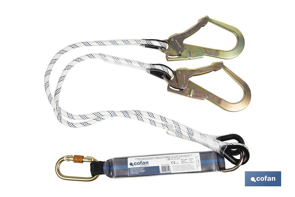 ESLINGA BIFURCADA DE CUERDA TRENZADA CON ABSORBEDOR DE ENERGÍA 1,50 M Y 2 GANCHOS