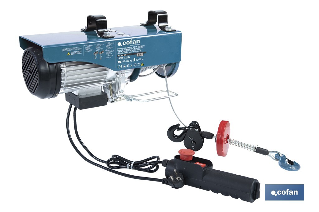 POLIPASTO ELÉCTRICO 1020 W 250/500 KG ELEVACIÓN 10/20 M