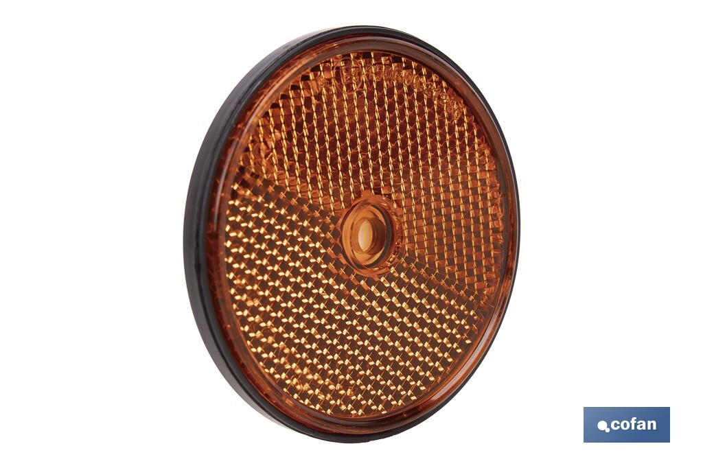 CATADIÓPTRICO REDONDO ÁMBAR Ø60 MM CON AGUJERO SIN TORNILLO CON ADHESIVO