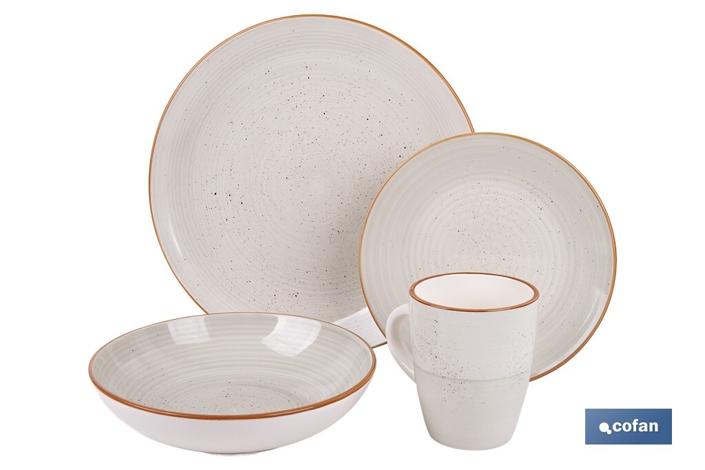 VAJILLA DE CERÁMICA PINTADA A MANO BEIGE ESMALTADO CON BORDE VINTAGE 16 PIEZAS