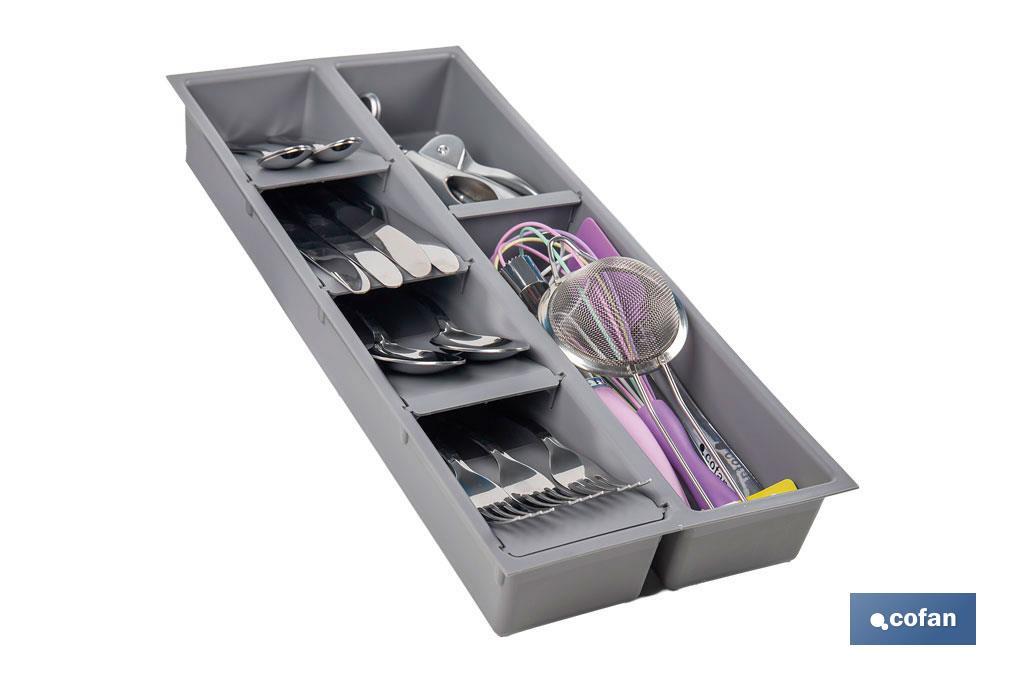 ORGANIZADOR PARA CAJÓN CON SEPARADORES DE COLOR GRIS 20 X 45 X 6,5 CM