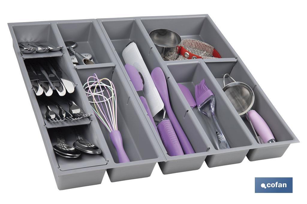 ORGANIZADOR PARA CAJÓN CON SEPARADORES DE COLOR GRIS 50 X 45 X 6,5 CM