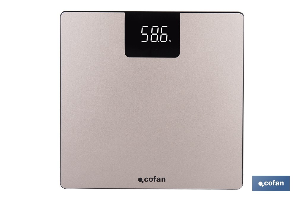 BÁSCULA DE BAÑO DIGITAL DE COLOR PIEDRA CON PANTALLA LED 30 X 30 X 2,2 CM