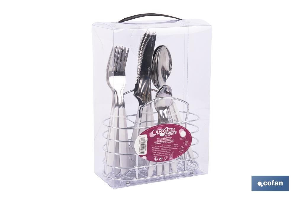 SET DE CUBIERTOS 24 PIEZAS ACERO INOXIDABLE COLOR BLANCO