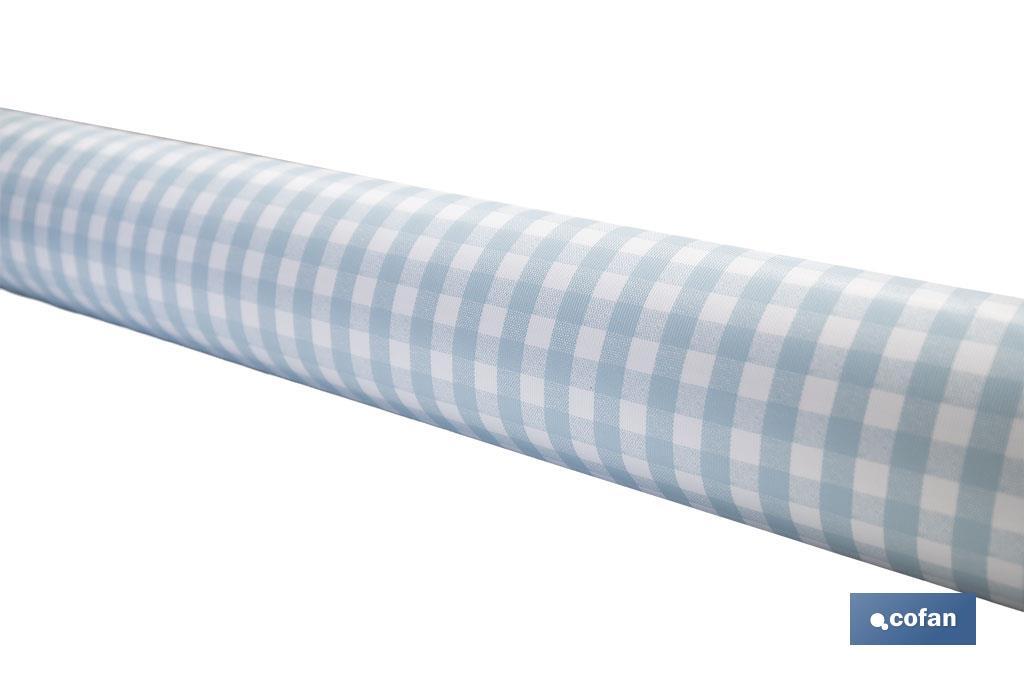 ROLLO DE MANTEL ANTIMANCHAS CUADROS AZULES 1,40 X 20 M