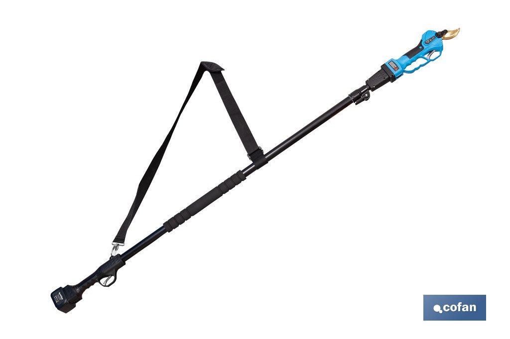 CONJUNTO TIJERAS DE PODAR A BATERÍA + PÉRTIGA EXTENSIBLE 140 - 207 CM