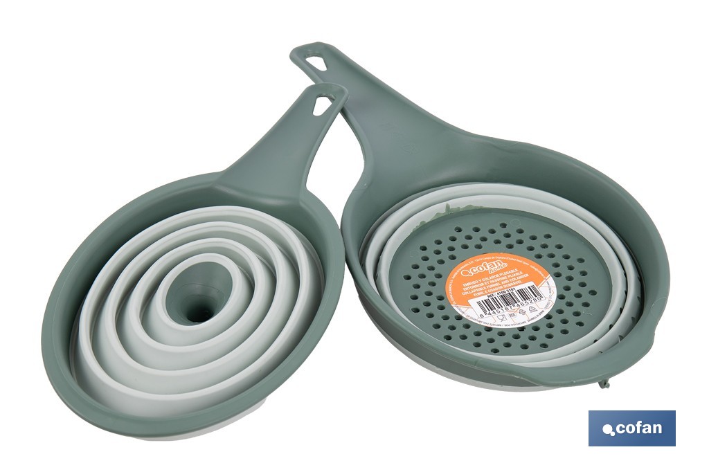 PACK DE EMBUDO Y COLADOR PLEGABLE VERDES