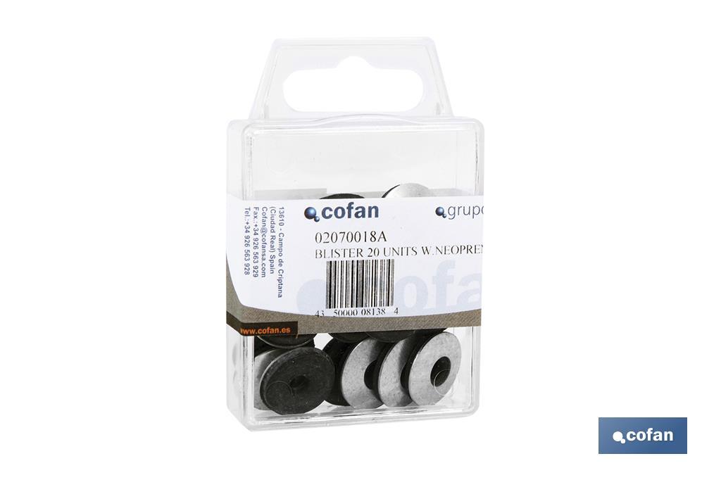 BLÍSTER DE 20 UDS. ARANDELAS CON NEOPRENO 18 MM VENTA UNITARIA BLÍSTER DE 20 UDS. ARANDELAS CON NEOPRENO 18 MM VENTA UNITARIA