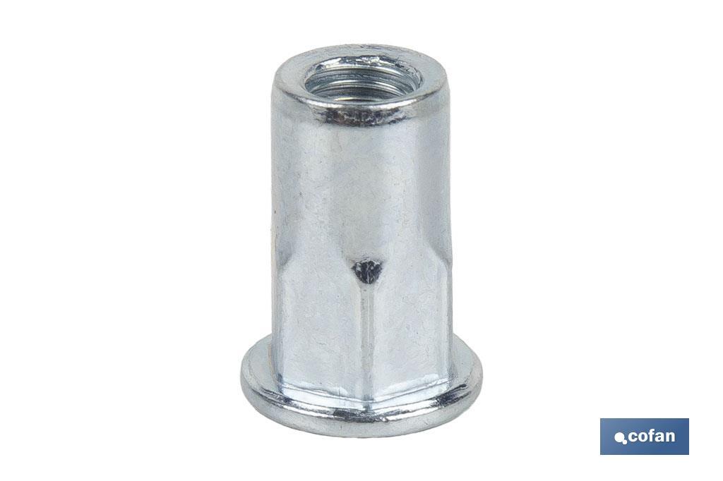 TUERCAS REMACHABLES SEMIHEXAGONAL FONDO ABIERTO CABEZA ANCHA ACERO M4 X 11,5