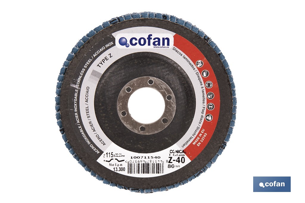 DISCO LAMINADO PROFESIONAL INCLINADO 178 MM. - GRANO 80 ZIRCONIO