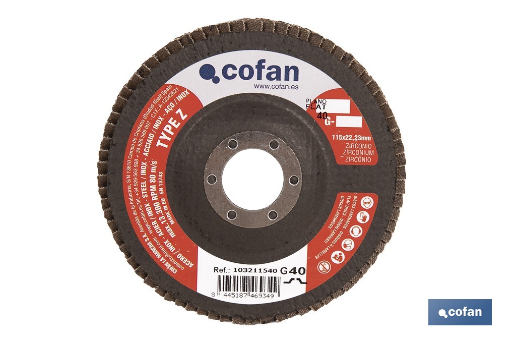 DISCO LAMINADO ESTANDAR PLANO 115 MM. G-120 ZIRCONIO