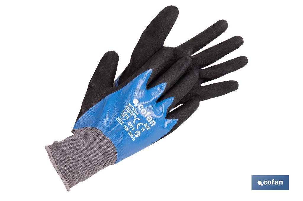 GUANTE IMPREGNADO SANDY DOBLE CAPA DE NITRILO AZUL TALLA 7 VENTA UNITARIA