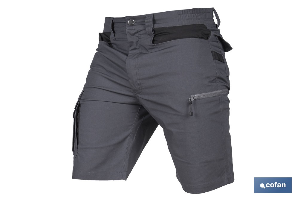 BERMUDAS DE TRABAJO FRIGG ELASTANO 215 G/M2 GRIS OSCURO CON DETALLES NEGROS TALLA 38