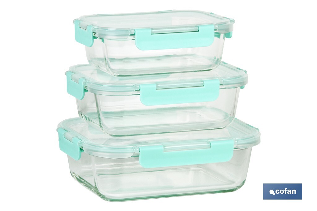 SET DE 3 RECIPIENTES DE BOROSILICATO MODELO AGATHA 640 ML -1040 ML-1520 ML