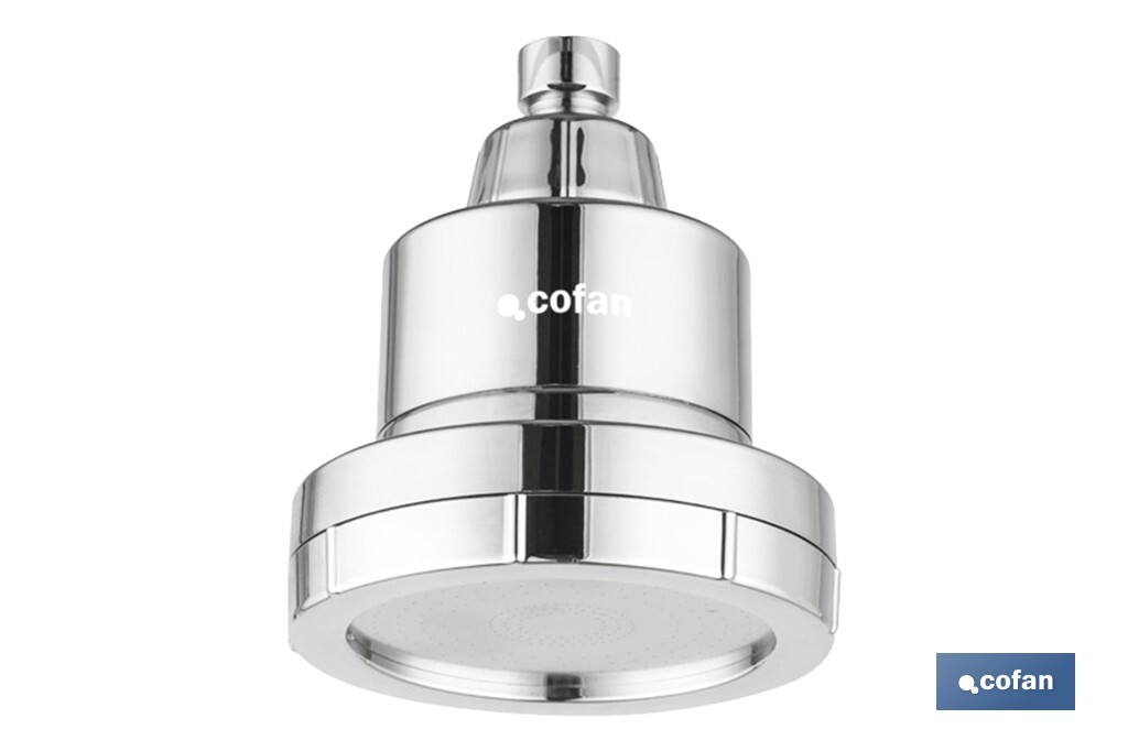 ROCIADOR DE DUCHA CON 15 FILTROS COLOR INOX. 11,5 X 13,5 CM